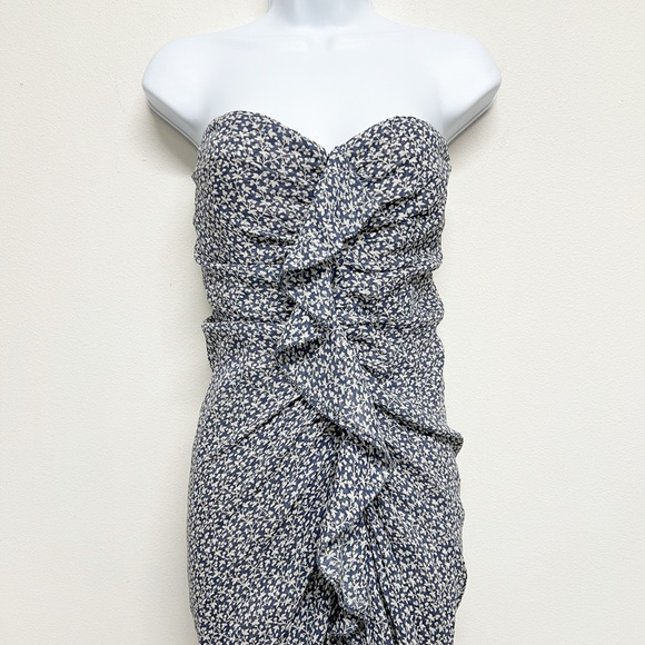 Veronica Beard Womens Blue Floral Strapless Ruffle Ruched Front Silk Dress - Picture 3 of 8